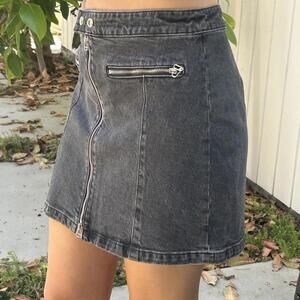 New! rag & bone Isabel Black Denim Mini Skirt w Front Zipper - Sz 12